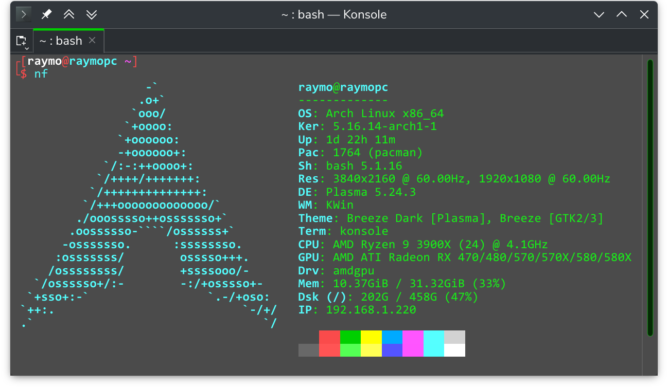 Neofetch showing Arch Linux